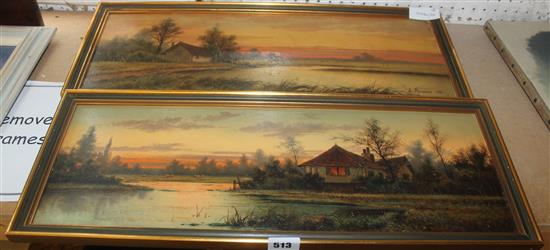 Pair oils, river scenes, Rammas(-)